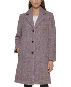 DKNY Damen Petite XXL Fischgrät Soft-Touch Walker Mantel PXXL Lila MSRP $315 - Picture 1 of 5