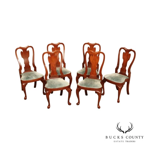 Henkel Harris Queen Anne Style Set of Six Cherry Dining Chairs Cover