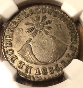 1836 GJ Ecuador 2 reales Quito NGC AU53 MINT ERROR Double Struck OBV #2 Census - Picture 1 of 7