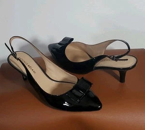 Antonio Melanie Size 8 Black Patent Leather Bow Pointed Toe Slingback Heels - Picture 1 of 10