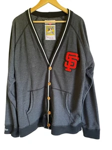Mitchell & Ness Cooperstown Collection Gray Cotton Blend Cardigan Size 2XL San F - Picture 1 of 8