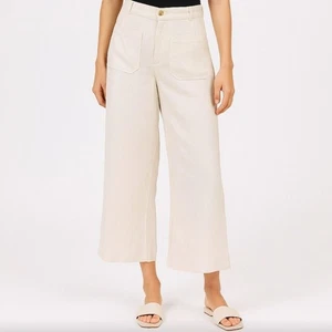 Pantalone donna nuovo con etichette velluto cuore 100% tencel gamba larga panna crop taglia 27 - Foto 1 di 7