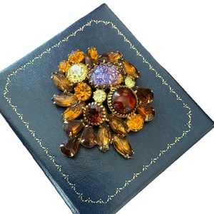Broche racimo floral vintage - ¿Juliana? Topacio ámbar amarillo e iridiscente - Imagen 1 de 7