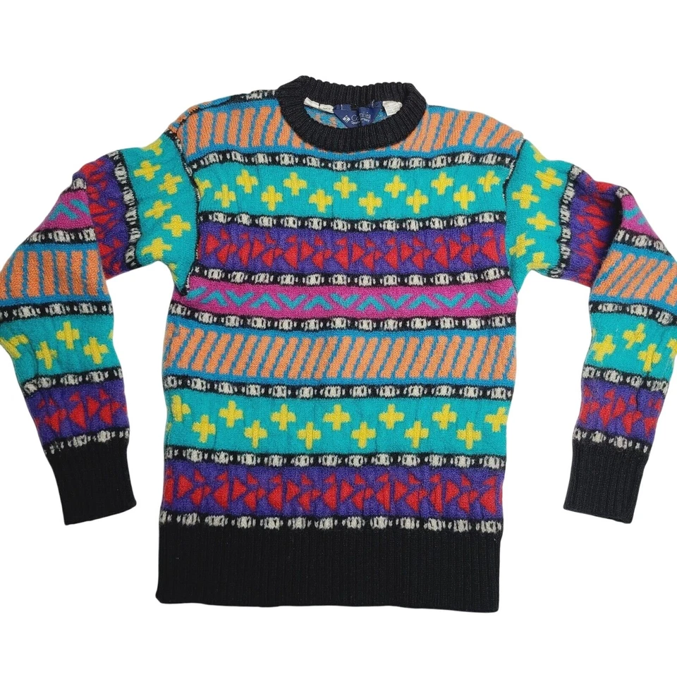 Suéter de Lana Columbia Vintage Años 90 Colorido Diseño Arco Iris Pesado Hombres Talla Mediana Foto 1 de 4
