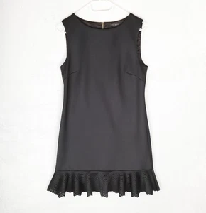 TED BAKER Little Black Dress Women Size 2/UK 10 Midi Shift Peplum Formal Funeral - Picture 1 of 12
