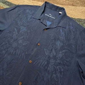 Tommy Bahama Hemd Herren Navy Knopfleiste Hawaii Blumen Kurzarm Seide XL - Bild 1 von 7