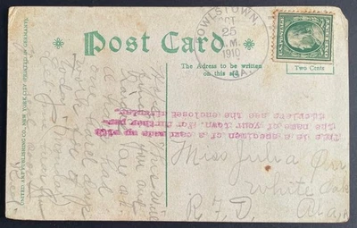 Fowlstown, Georgia Post Card mailed Oct 25, 1910 White Oak, AL - GA - Image 1 of 2