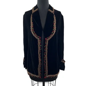 Vintage VIVIENNE TAM Velour bestickt Jacke schwarz Blumenbesatz Langarm - Bild 1 von 6