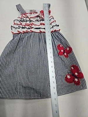 Редкие издания с оборками платье темно-красный белый Seersucker бабочки платье Sz 4?  - Изображение 1 из 4