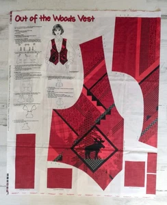 VTG Fabric Panel Out Of The Woods Vest XS-L Moose Red Patchwork Cranston Print - Picture 1 of 2