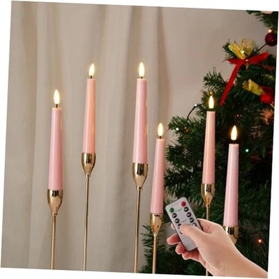  Velas Cónicas Cortas Sin Llama con Control Remoto, Batería Parpadeante LED Cera Rosa Foto 1 de 4