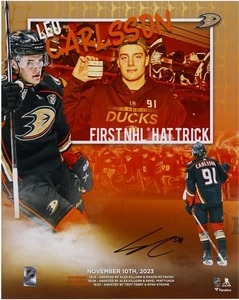 Leo Carlsson Anaheim Ducks Signed 16" x 20" First NHL Hatrick Stylized Photo - Picture 1 of 1