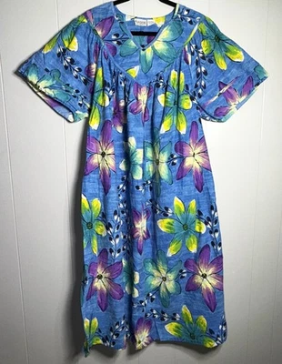 De Colección Fases Mujer Azul Floral Muumuu Caftán Patio Casa Vestido Dormir Camisón 1X Foto 1 de 4