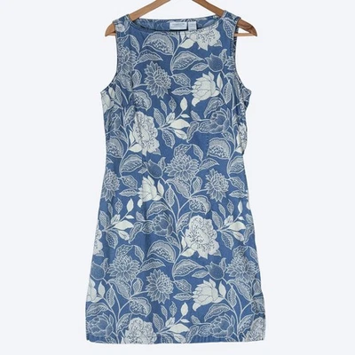 VTG 90s Liz Claiborne Denim Sheath Dress  Size 8 Blue Floral Print Sleeveless - Image 1 of 4