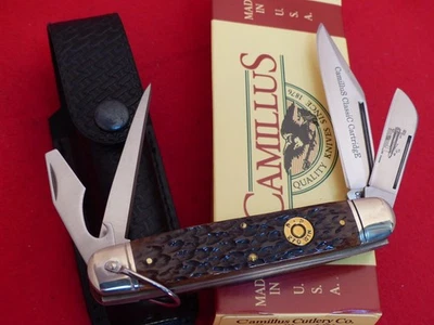 Camillus EE. UU. 270 Winchester sello de cabeza, cuchillo de campamento Scout con caja y funda Foto 1 de 4