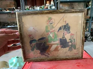 Vintage Old Indian Handmade Mughal King Riding Horse Rajasthan Painting Framed - Picture 1 of 7