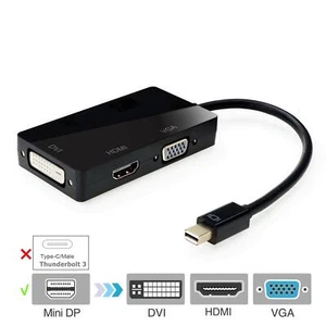 Mini Display Thunderbolt2 To VGA HDMI DVI Adapter Cable For Surface Dell NUC HP - Picture 1 of 6