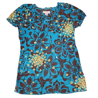 Koi от Kathy Peterson скраб верхний синий цветочный Puff рукав медсестра рабочая одежда униформа - Изображение 1 из 4