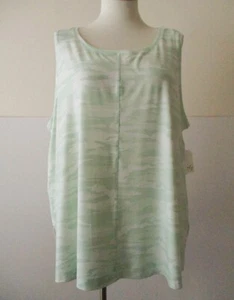 Wonderly Plus Size 4X sage polyester/spandex sleeveless camouflage tank top - Picture 1 of 11
