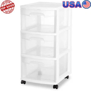3 Drawer Rolling Storage Cart Clear Plastic Bedroom Bathroom Organizer New - Picture 1 of 7