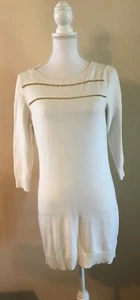 MICHAEL KORS GOLD CHAIN LIGHT KNIT COTTON BLEND SWEATER DRESS~OFF WHITE~SMALL 3 - Picture 1 of 7
