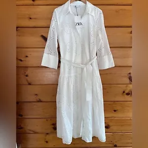 ABITO MIDI BIANCO ZARA RICAMATO TAGLIA XL - Foto 1 di 7