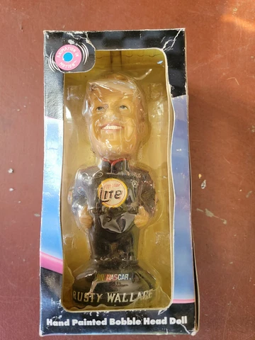 Rusty Wallace NASCAR Bobble Head Doll NEW IN BOX Hand Painted! 2001 Miller Lite Cover