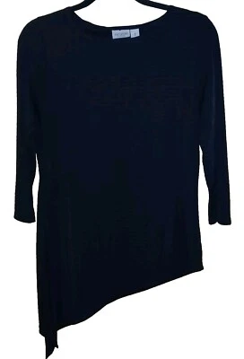 Top negro liso con dobladillo asimétrico acanalado manga 3/4 EASYWEAR BY CHICOS para mujer 1/M Foto 1 de 4