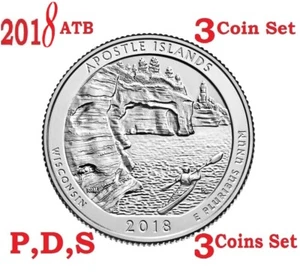 2018 P D S 25C Apostle Islands 3-Coin Set America the Beautiful Parks Quarter - Bild 1 von 1