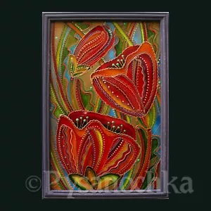Dipinto tradizionale popolare ucraino su vetro fatto a mano decorazione da parete incorniciata 21x31 cm - Foto 1 di 11