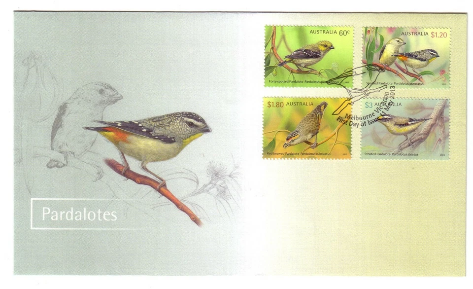 2013 FDC Australia. Pardalotes. "Bird" Pict.FDI  "MELBOURNE" - Image 1 of 1
