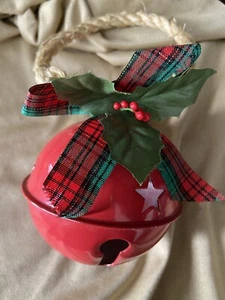 Large Red Christmas Door Knob Bell Hanger Twine & Faux Holly Burlap mini Wreath - Picture 1 of 6