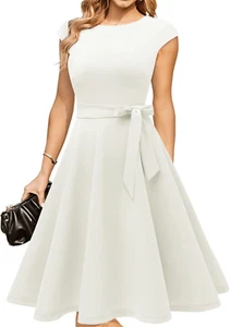 NEW White Modest Holiday Party Prom Dress M NO BELT - Picture 1 of 5