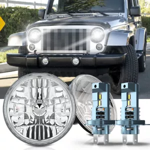 For Jeep Wrangler JK TJ CJ 97-18 Newest Pair 7" Round LED Headlights Hi-Lo Beam - Picture 1 of 15