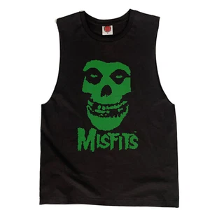 Misfits Green Skeleton Band Rock Wear Originals Black Sleeveless TShirt Medium - Picture 1 of 3