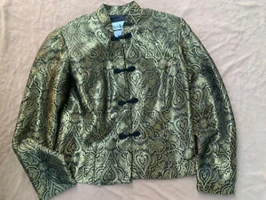 VTG Sheri Martin Jacket Top Womans sz M Asian Black / Gold Paisley Frog Closures - Picture 1 of 15