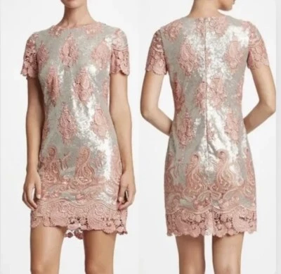 Vestido Mini DRESS THE POBLATION Encaje Lentejuelas Talla S Rosa Plata Brillante Cóctel Foto 1 de 4