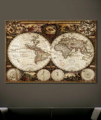 MAPPA DEL MONDO ANTICA astratta tela quadro vecchio mondo arte stampa moderna quadro da parete XL