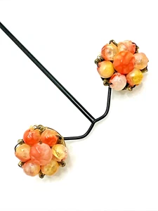 Vintage Orange Obst Salat Plexiglas Ohrringe Wirbel Cluster Clip auf Hongkong 1" - Bild 1 von 9