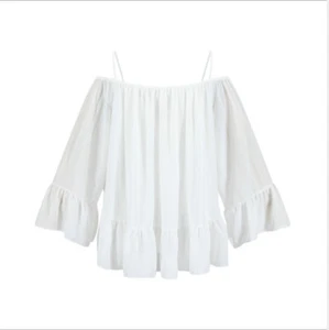 Chiffon White Wavy Edge Tank Top Semi Sheer Loose Flowy Flopper Shirt - Picture 1 of 9