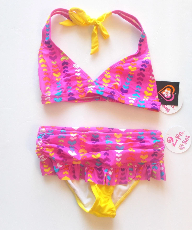 Laguna девочек два изделия купальник комплект розовый сердца верхний низ размер 12 новый с Ярлыками - Изображение 1 из 1