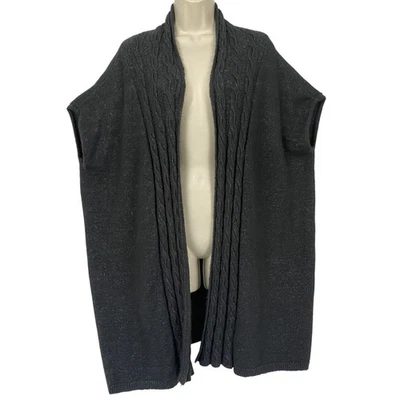 The Limited Cardigan Sweater Medium Gray Cable Knit Fluffy Soft Oversized Vest - Image 1 of 4