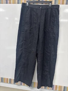 EILEEN FISHER Women’s Black Organic Linen Wide-Leg Cropped Pants Size Large - Picture 1 of 11