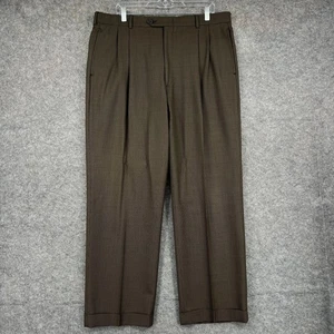 Jos A Bank Wolle Anzughose Herren braun Hahnentritt plissiert Bündchen hergestellt in den USA - Bild 1 von 14