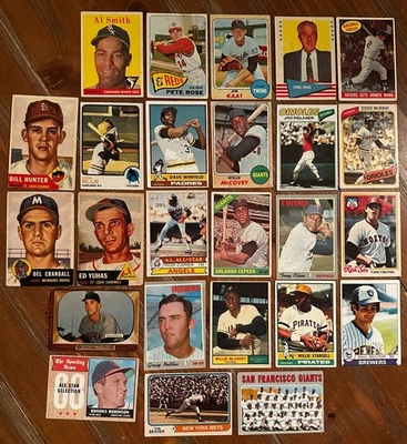 MLB Vintage Lot 25 Baseball Cards 1953-1980 LOW GRADE/POOR Mostly Stars + HOFers - Image 1 of 4