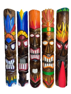 SET OF 5 40” TIKI MASK HAWAIIAN WALL ART ISLAND HOME DECOR BAR TROPICAL - Image 1 of 3