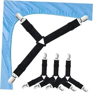 4 Pieces Bed Sheet Straps Adjustable Sheet Fasteners with Sheet 4 Pcs Black - Picture 1 of 8
