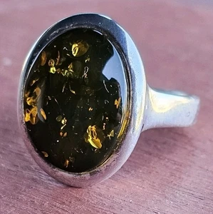 Grüner Bernstein Ring 925 Sterling Silber Gr. 8 Polen UV Glow 4,9g PL gemarkt Baltikum - Bild 1 von 18