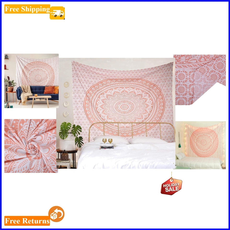 Rose Gold Ombre Boho Cotton Tapestry for Wall & Bed Decor - Image 1 of 4
