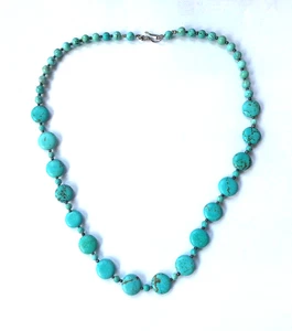 Wunderschöne Türkiskette Collier aus Buttons + Kugeln aus Türkisen, 49 cm lang - Bild 1 von 18